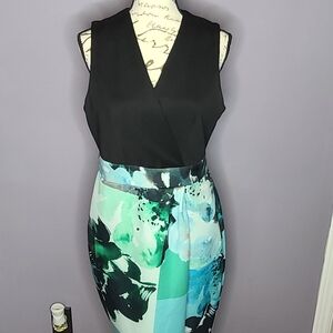 Closet London Black and Teal Midi Dress